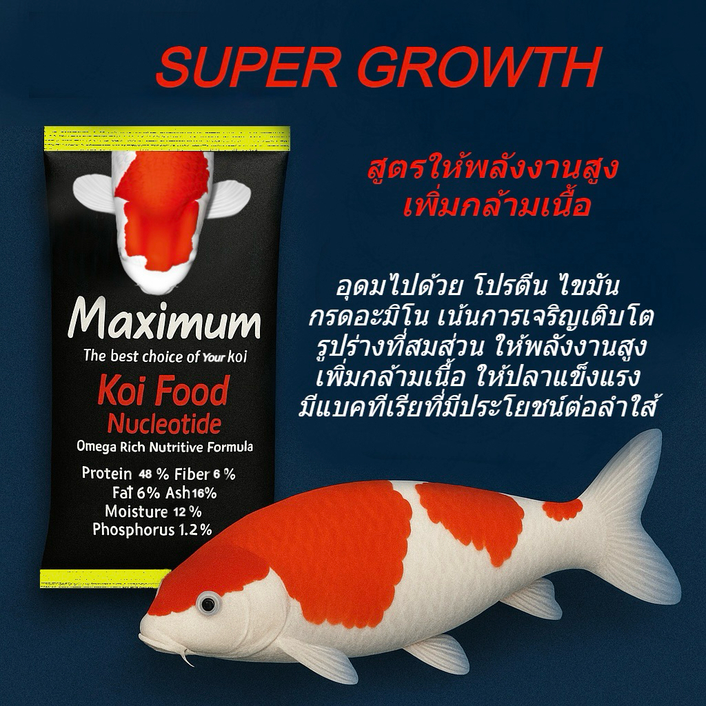 SUPER GROWTH  ปรับปรุงใหม่ สูตรเร่งโต อ้วนล่ำทันใจ   เม็ดลอย โปรตีน 45 % (กดสั่งครั้งละ 1 ถุง)
