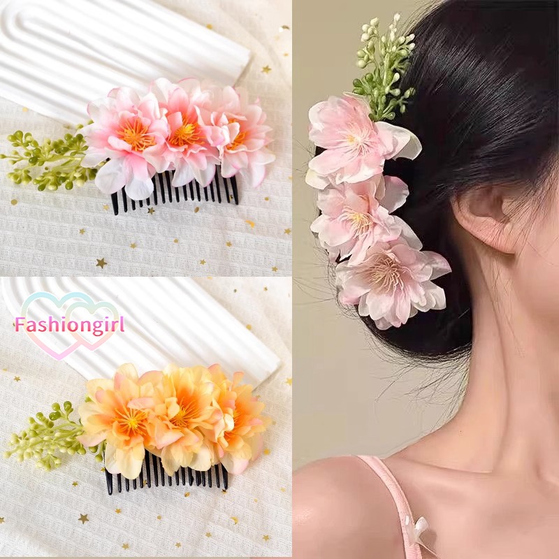 🌸Fashion girl🌸สไตล์เกาหลี เครื่องประดับผมลายดอกไม้ เครื่องประดับแฟชั่น หวี หลากหลายสไตล์ให้เลือก สําหรับผู้หญิง