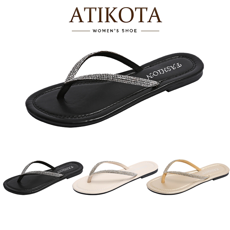 Atikota รองเท้าแตะส้นแบนสำหรับผู้หญิง รองเท้าแตะแฟชั่น น้ำหนักเบา กันลื่น อเนกประสงค์