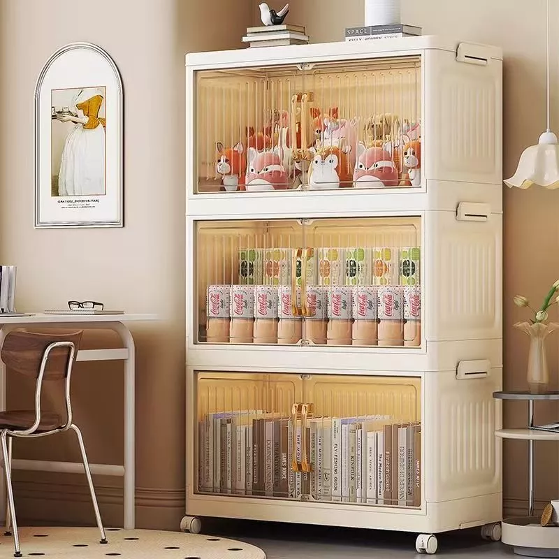 Leerhome ตู้เก็บของ พับเก็บได้ 60 ซม ขาว/ใส กันความชื้น พร้อมล้อ ติดตั้งง่าย 1-6ชั้น วัสดุ PP สามารถวางซ้อนกันได้