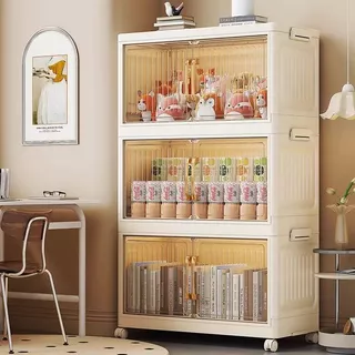 Leerhome ตู้เก็บของ พับเก็บได้ 60 ซม ขาว/ใส กันความชื้น พร้อมล้อ ติดตั้งง่าย 1-6ชั้น วัสดุ PP สามารถวางซ้อนกันได้