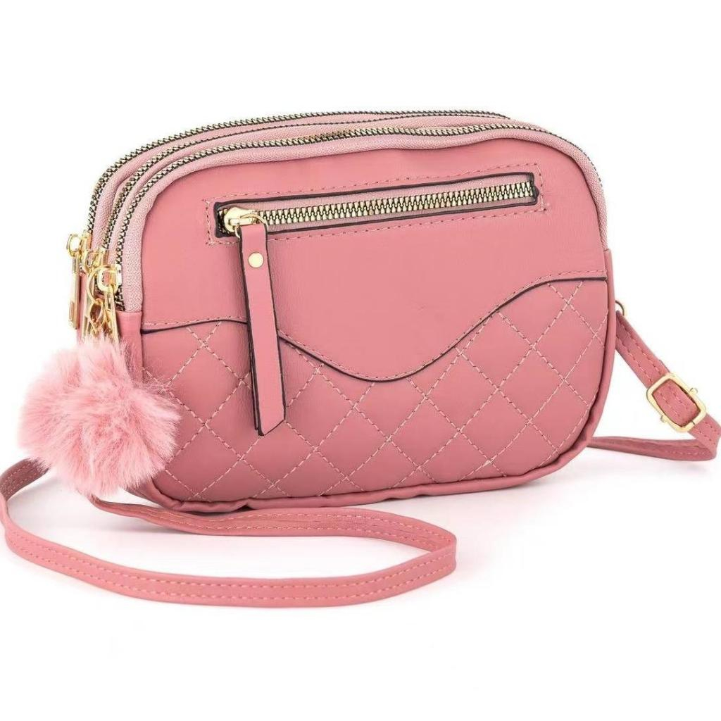 กระเป๋าสพายข้าง 3 ซิปนุ่มนิ่มน่ารัก  หนัง PU (GC-026)