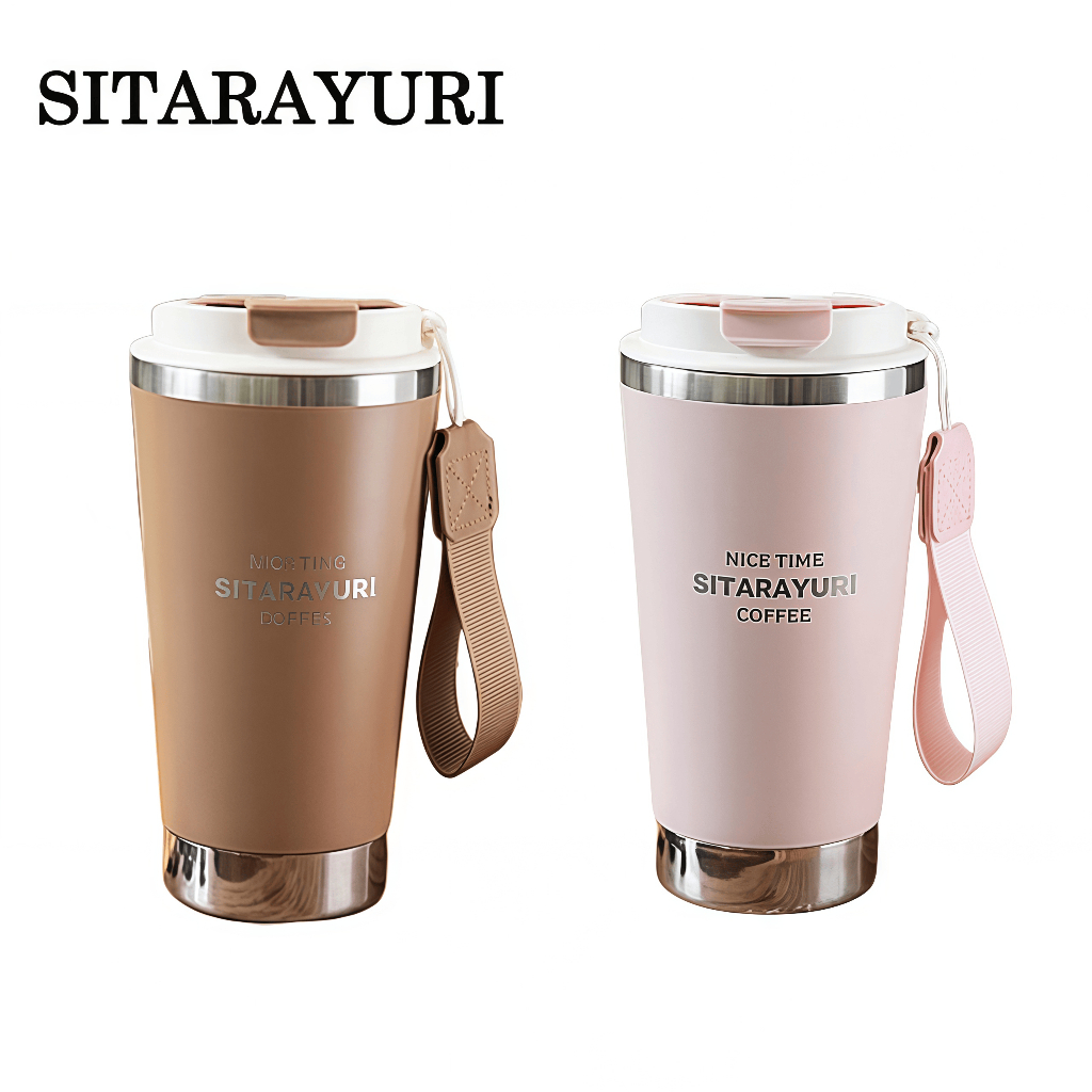 SITARAYURI กระติกฝาเปิดปิดยกดื่มมีที่หิ้ว แก้วกาแฟ แบบมีช่องใส่ใบชาในตัว แก้วเก็บอุณหภูมิ แก้วเก็บอุณหภูมิ 560ml