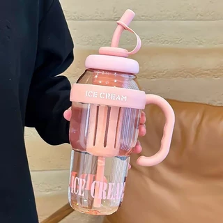 แก้วน้ำพลาสสติก 1200ml แก้วIce-cream (ไม่มีกล่อง) แถมหลอดพร้อมที่กรอง มีที่ปิดจุกหลอด กันฝุ่น ความจุขนาดใหญ่