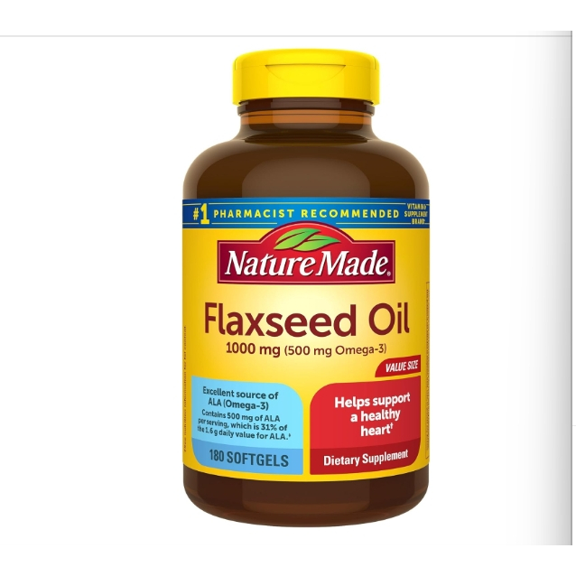 รุ่นใหม่ ออแกนิค Nature Made Flaxseed Oil 1000 mg Dietary Supplement Liquid Softgels 100 - 180 เม็ดเจล