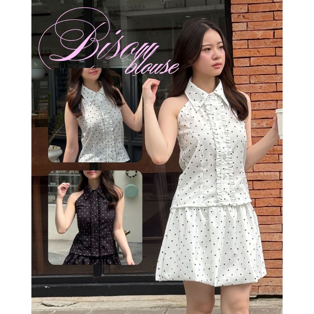 Bisou blouse (เฉพาะเสื้อ) เสื้อแขนกุดเเต่งระบายสาบกระดุม  /dressylismm – โปรปัง