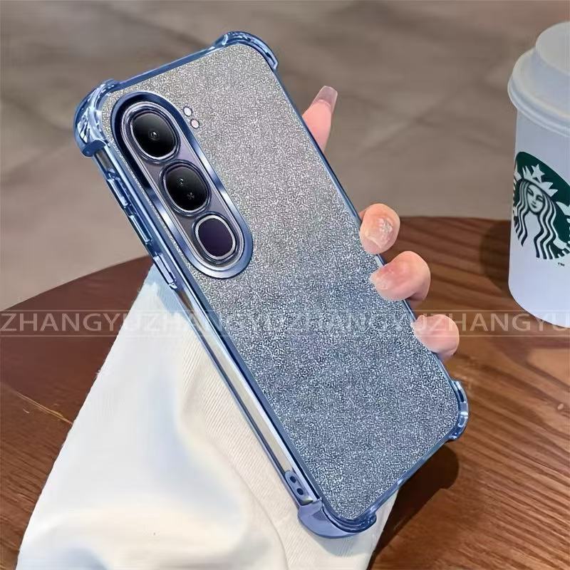 เคสขอบสี กากเพชร สำหรับ Vivo Y04 Y29S Y200 Y300 Y29 Y39 Y19s กระจก แต่งหน้า ตั้งได้ กันกระแทก