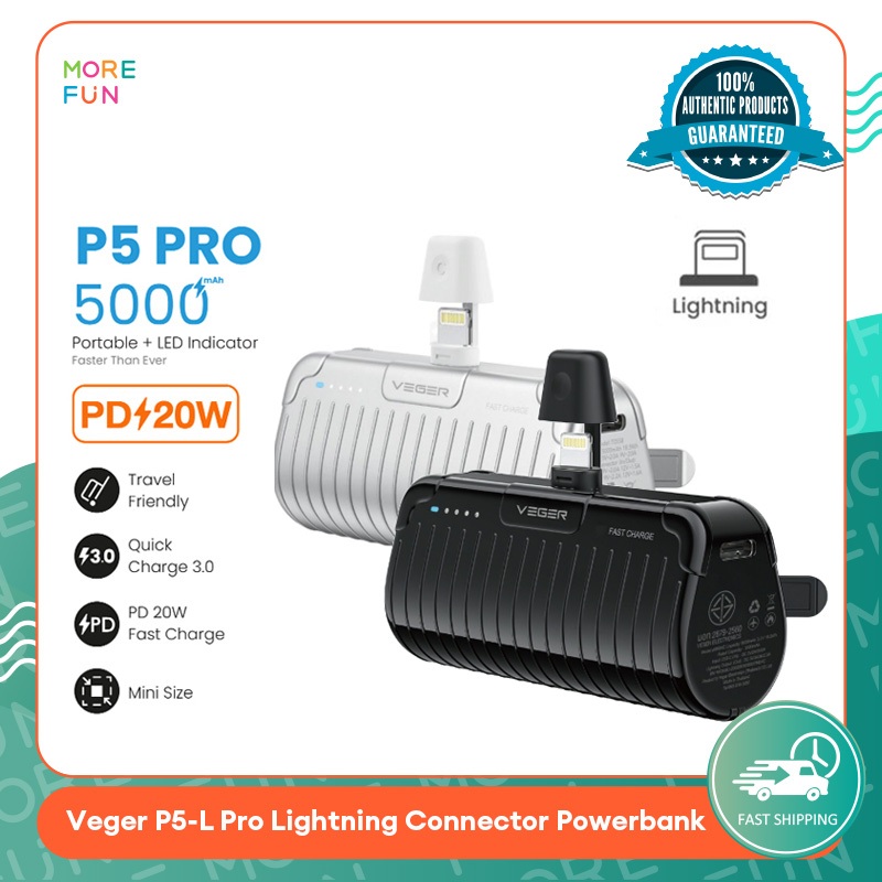 พาวเวอร์แบงค์ VEGER P5-L Pro Power Bank Lighning Type-C 5000mAh ที่วางโทรศัพท์มือถือ ขาตั้งเดสก์ท็อป