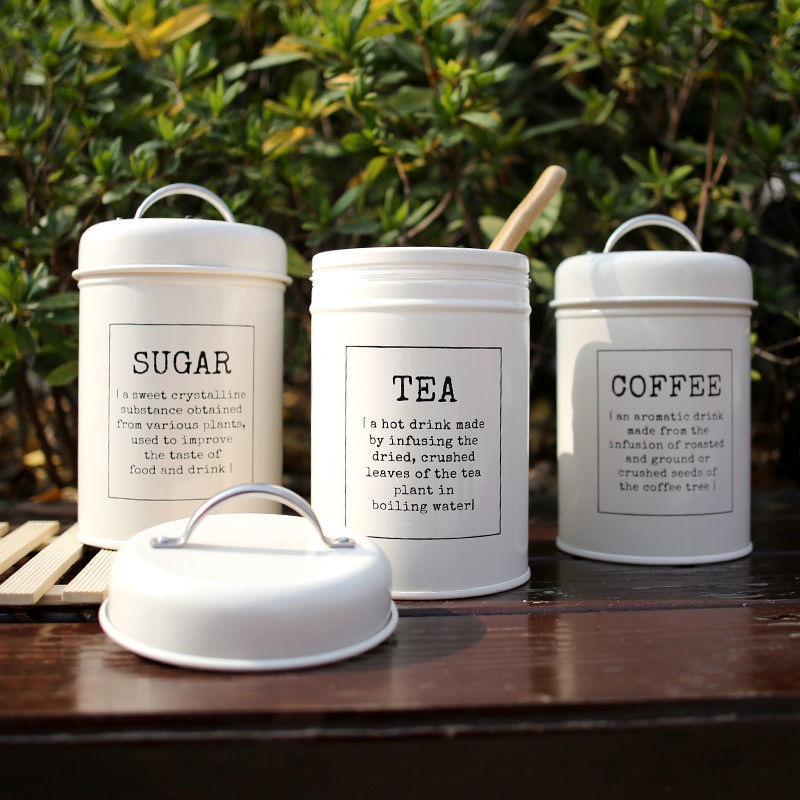กระป๋องเก็บของแบบมีฝาปิดสำหรับครัว เก็บกาแฟ แป้ง ถั่วกาแฟ ของหวาน กล่องเก็บของสำหรับชา โลหะ ขนาดใหญ่ ทนทาน