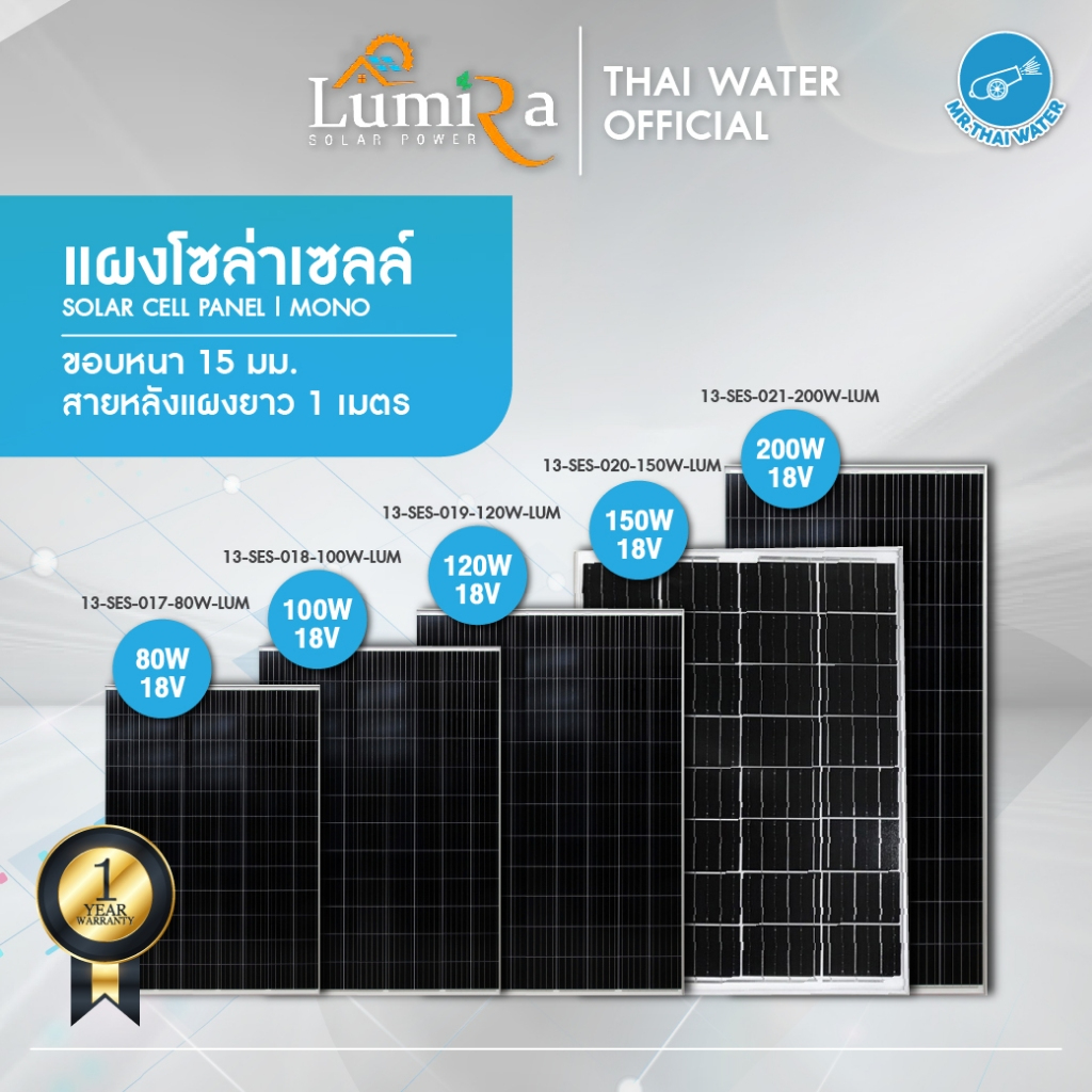 โซล่าเซลล์ โซล่าเซล แผงโซล่าเซลล์ 30,20,50 วัตต์ Solarcell 20W 30W 50W 18V MONO ยี่ห้อ Lumira