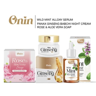 oninเซ็ตครบ 3 ชิ้น เซรั่มใบมินต์ป่า อรอิน ครีมโสม อรอิน และ สบู่กุหลาบ อรอิน onin