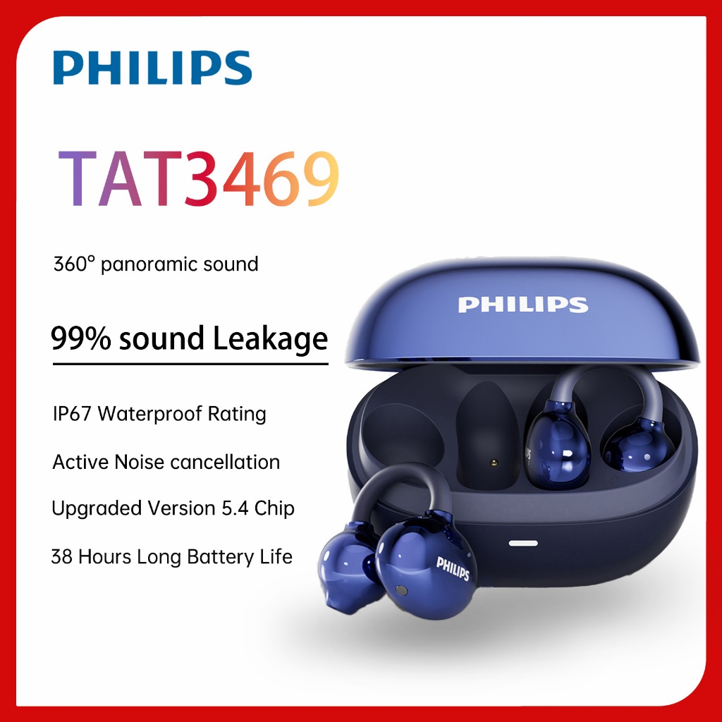 หูฟังไร้สาย Philips TAT3469 ลดเสียงรบกวน กันน้ำ ใช้กับ Android/iOS
