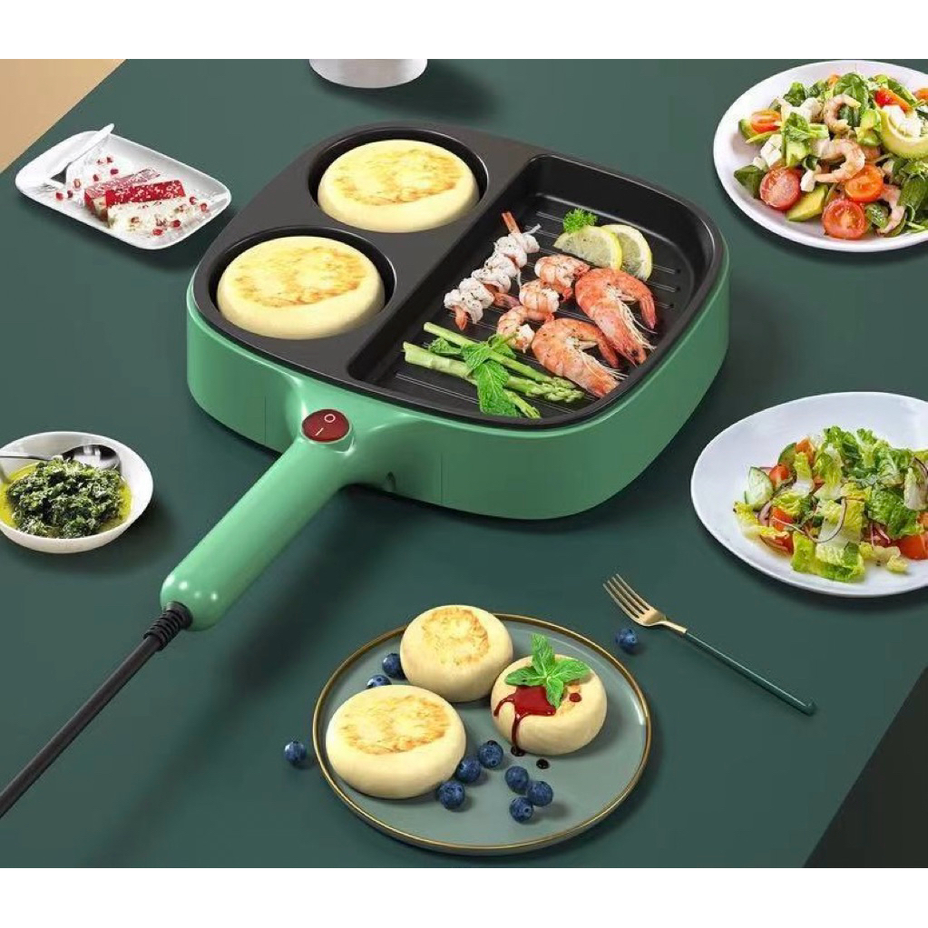 กระทะไฟฟ้าขนาดเล็กเครื่องทำอาหารเช้าทอดไข่ทอด wajan antilengket ส้นแบนในหอพัก