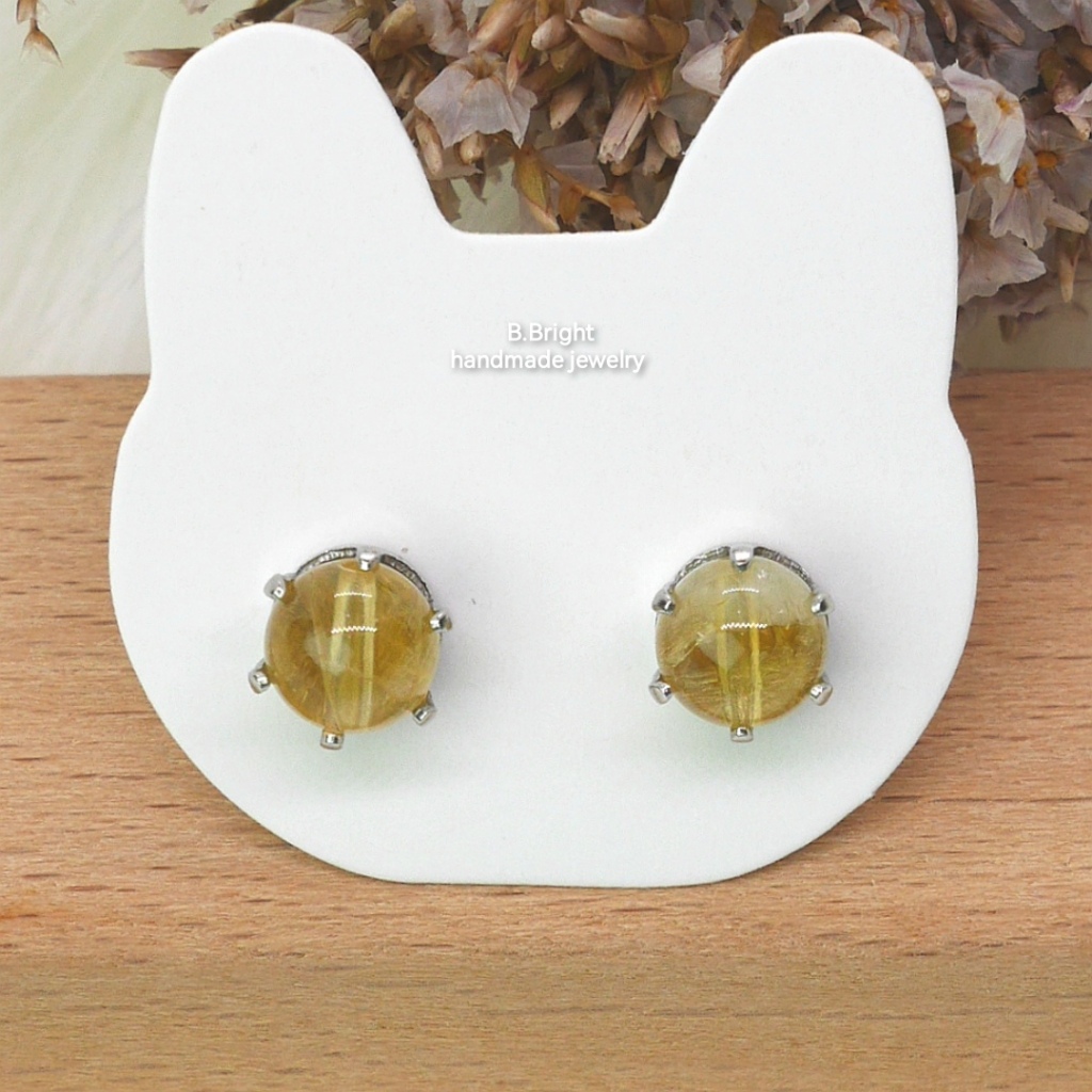 ต่างหูหินแท้ ซิทริน Citrine 6-6.5 mm  อะไหล่สแตนเลส งานทำมือ พร้อมส่งค่ะ
