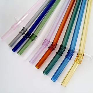 (พร้อมส่ง)💖หลอดแก้วสี่วงแหวน borosilicate หลอดดื่มแบบใช้ซ้ำได้ 1 ชิ้น 8 มม.