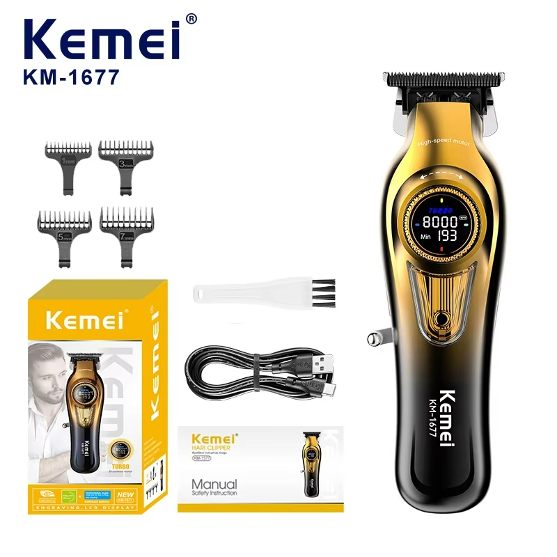 Kemei Km-1677 ปัตตาเลี่ยนตัดผม กันขอบ ปัตตาเลี่ยนตัดผม เท่ๆ ปัตตาเลี่ยนตัดทรงผม ปรับความเร็วมอเตอร์ได้ 8,000 รอบ ของแท้