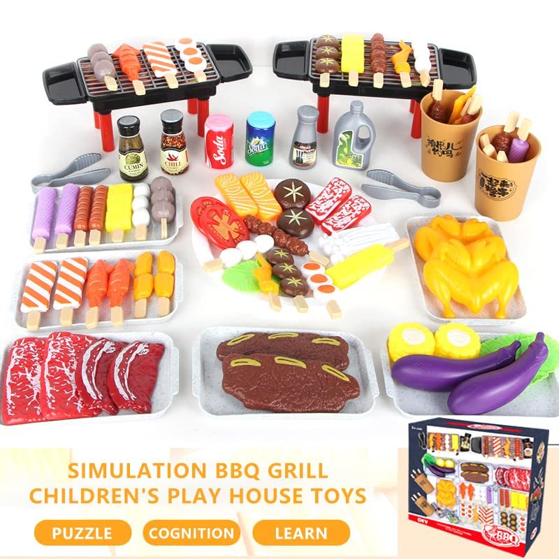 ของเล่นบาร์บีคิว ของเล่นทำอาหาร ของเล่นในครัว 80PCS อาหารจำลอง ฝึกทักษะการลงมือของเด็กๆ