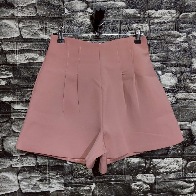 กางเกงขาสั้นเอวสูง สีชมพูนู้ด GRL S