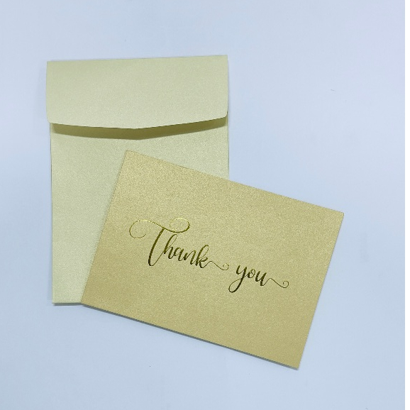 การ์ดขอบคุณสีทอง Thank you Cards-GOLD แพ็ค 5 pcs.**(5x7inch)with gold envelope** แบบแผ่นเดียวเขียนข้อความด้านหลัง