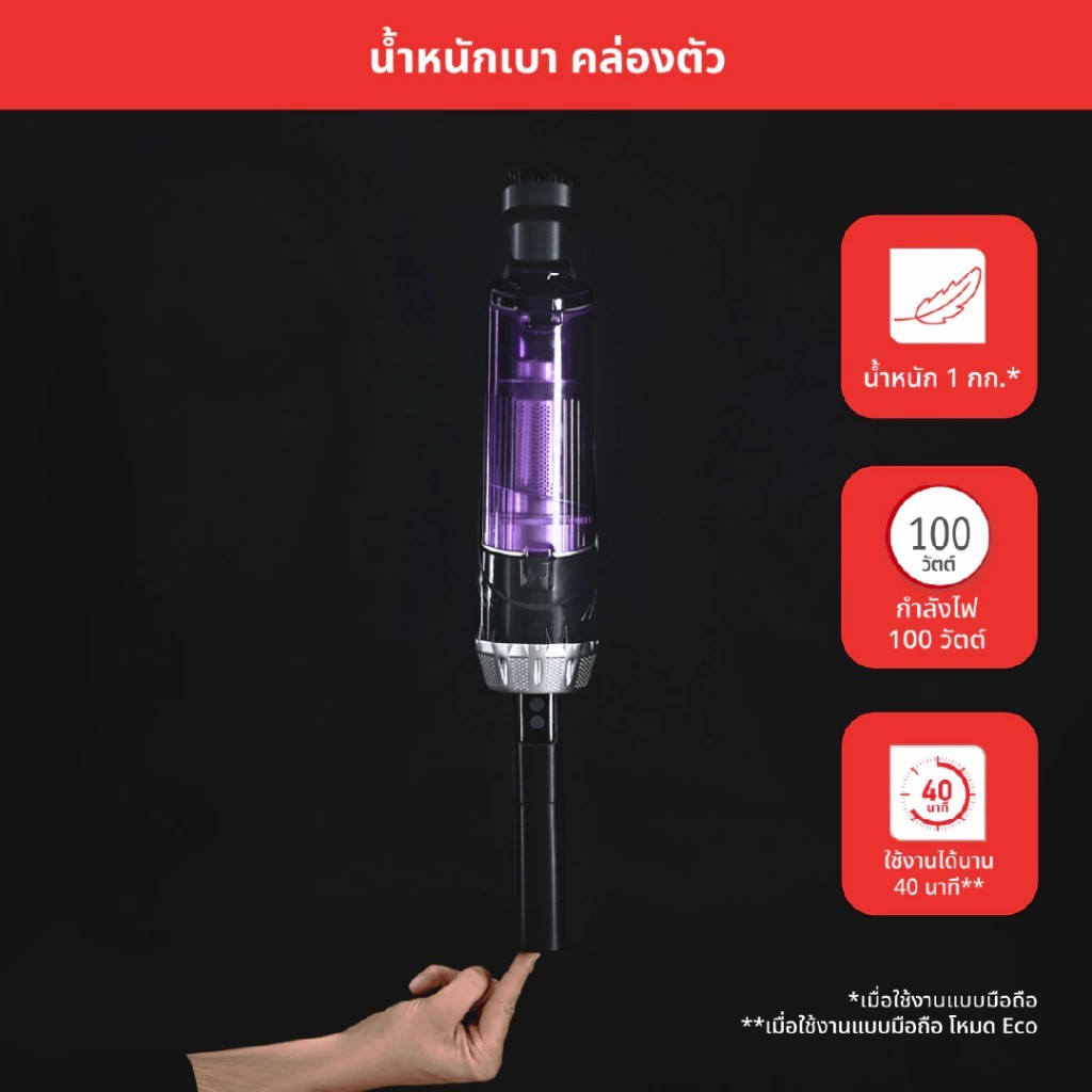 Tefal รุ่น X-Nano Essential TY1129WO เครื่องดูดฝุ่นไร้สาย เบา 1 กก. แบต 16.8V ใช้ต่อเนื่อง 40 นาที