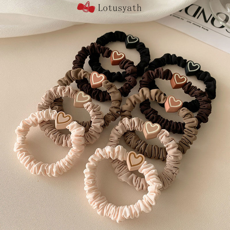 1บาทยางรัดผมล /วงกลมลำไส้เล็กลายหัวใจยางรัดผมความยืดหยุ่นสูง สไตล์เกาหลีเครื่องประดับผมแฟชั่น นักเรียนสำหรับผู้หญิง