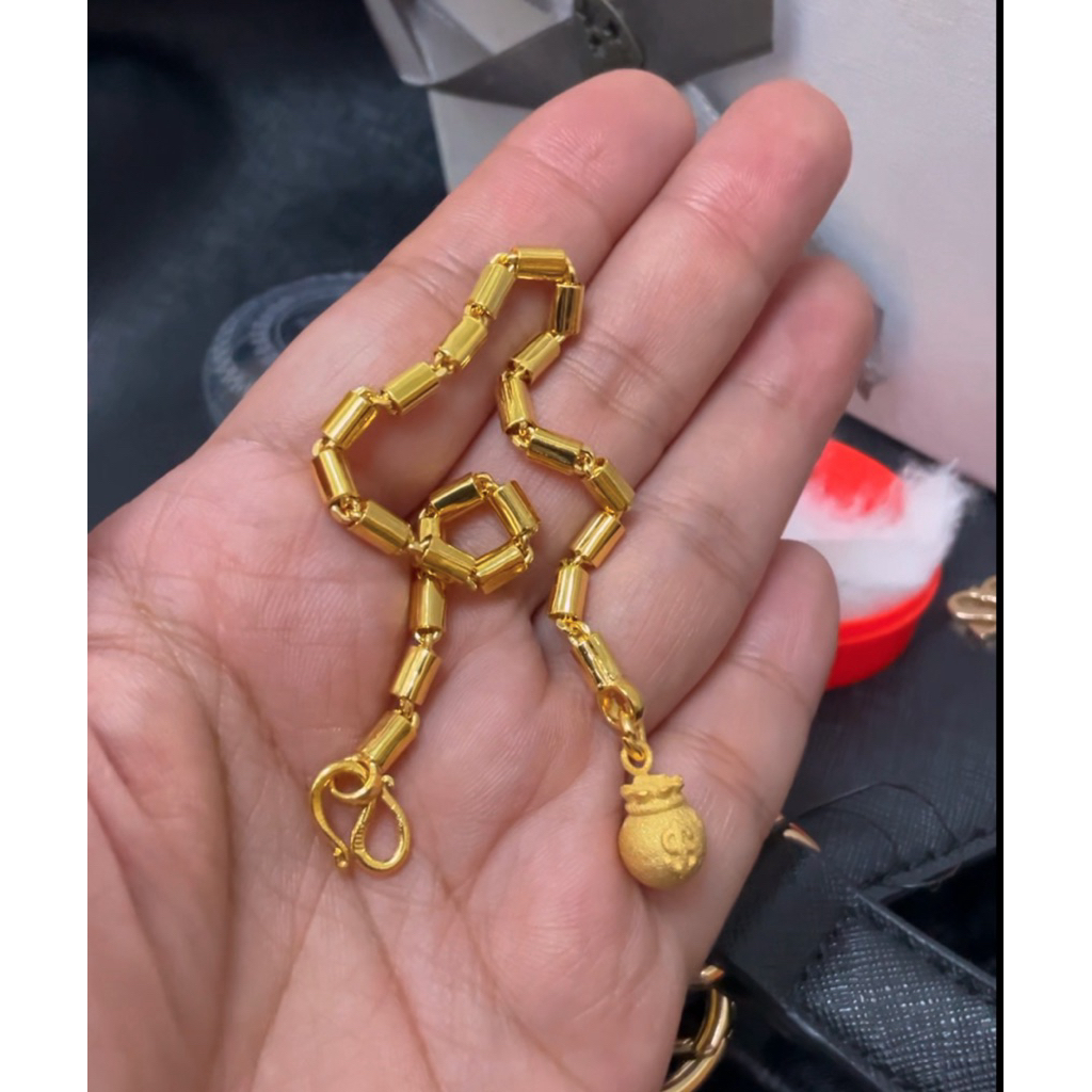 เสร้อยข้อมือป้องเงาเนื้อนอกทองเนื้อในทอง คัดเกรดเลเซอทองแท้ ฟรีตลับ