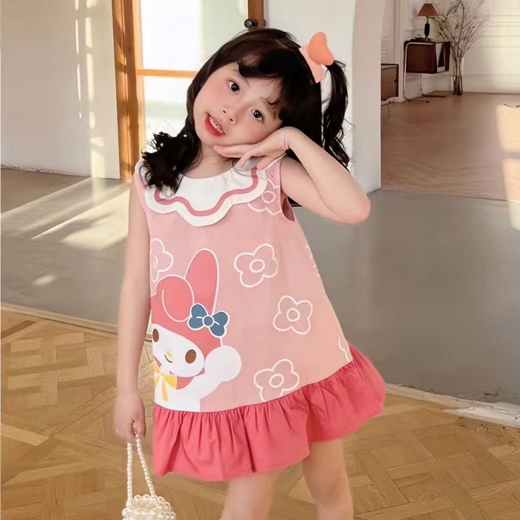 BABY STARSHOP ชุดเด็กลายการ์ตูน ชุดเด็กกระโปรง ชุดเด็กแขนกุด 🍒 สส 90-140CM มี2สีน่ารัก ใส่สบาย M-017 - รูปที่ 2