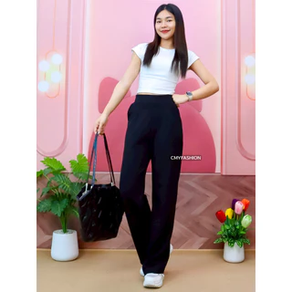 กางเกงขายาว 9ส่วน S-5XL กางเกงเอวสูง ทรงขากระบอก เนื้อผ้าวูฟเวฟ ดีไซน์ใส่ทำงานได้ 9167#