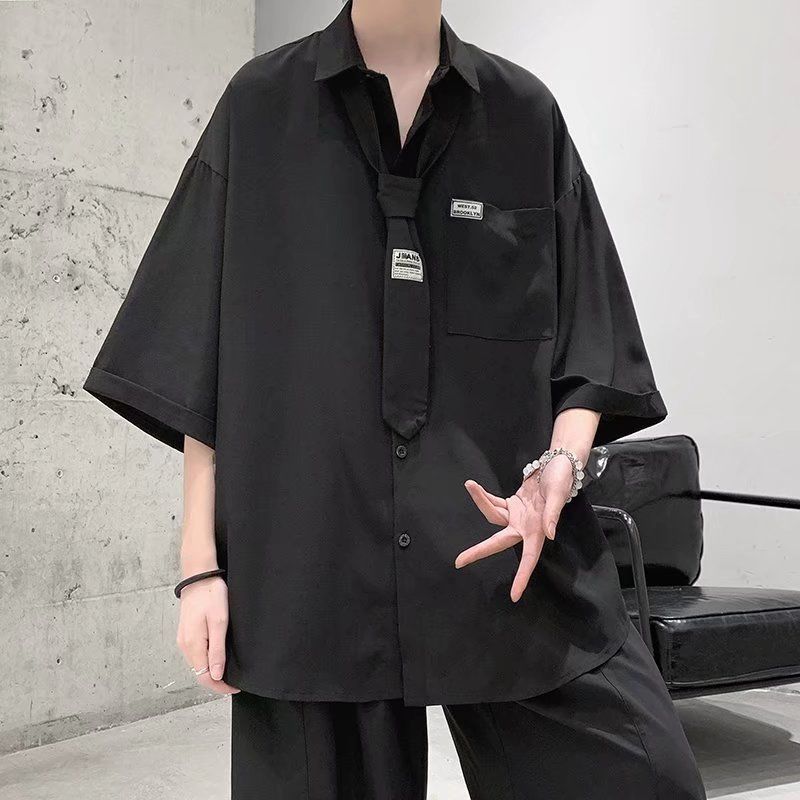 【+Tie】ชุดนักเรียน เสื้อเชิ้ตสีขาวนักเรียนชุดคู่รักพิธีรับปริญญาสไตล์เกาหลีที่เรียบง่าย JK DK เครื่องแบบ ชุดยูนิฟอร์ม
