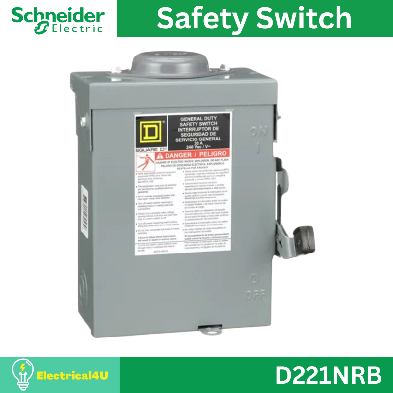 Schneider Electric D221NRB เซฟตี้ สวิตซ์ แบบติดตั้งฟิวส์ได้ สำหรับใช้ภายนอกอาคาร 30A 1เฟส 240V