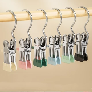 ปลีก/ส่ง ที่หนีบผ้าสเตนเลส กันลื่น แบบพกพา สีสันสดใส คลิปเก็บเสื้อผ้า ประหยัดพื้นที่