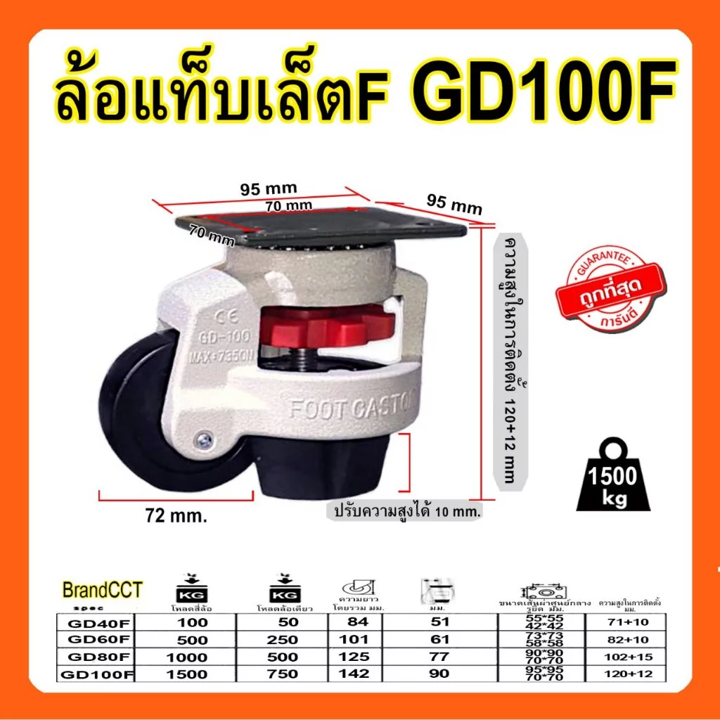 Foot Caster ล้อพร้อมขาปรับระดับ Gd40/60/80/100 แบบแป้น