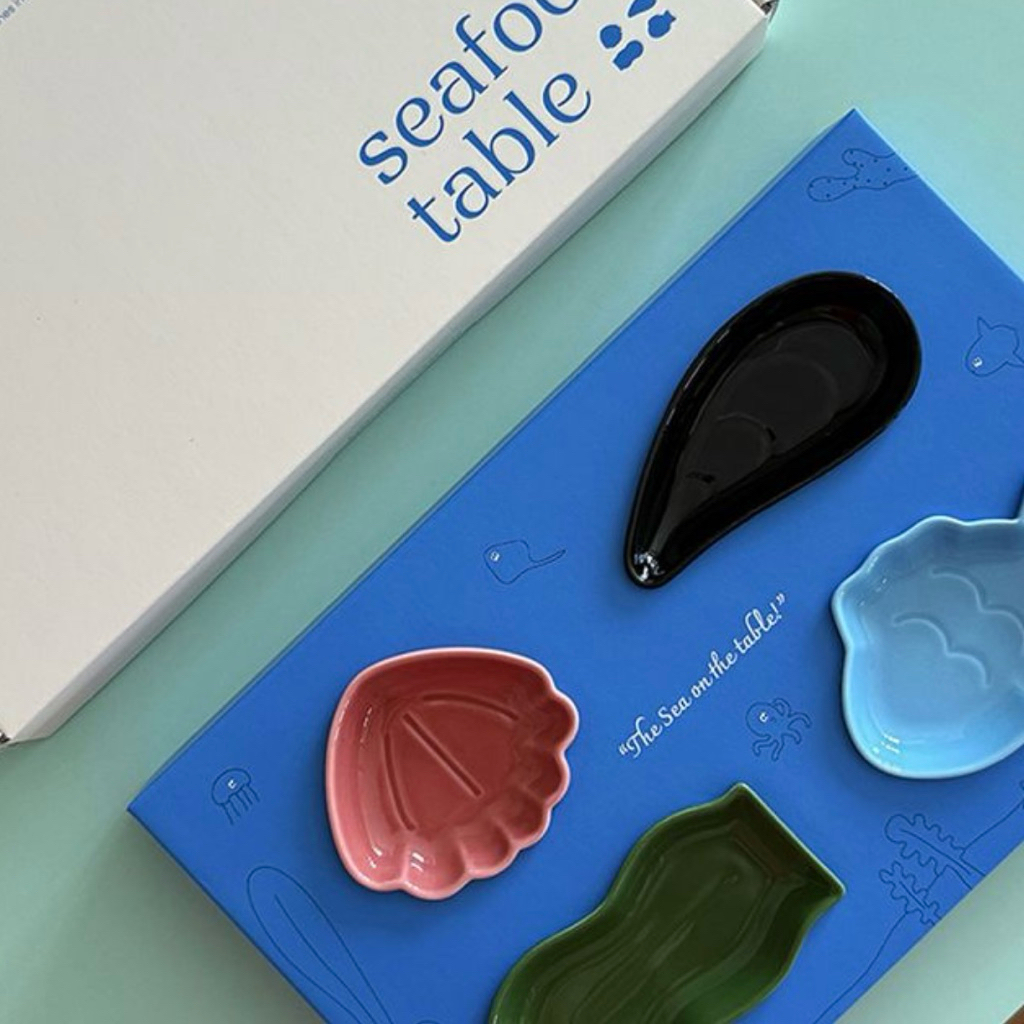 🇰🇷[Polaathome] Mini Plates – Seafood Table 4-Piece Set เซตจานมินิธีมอาหารทะเล – 4 ชิ้น