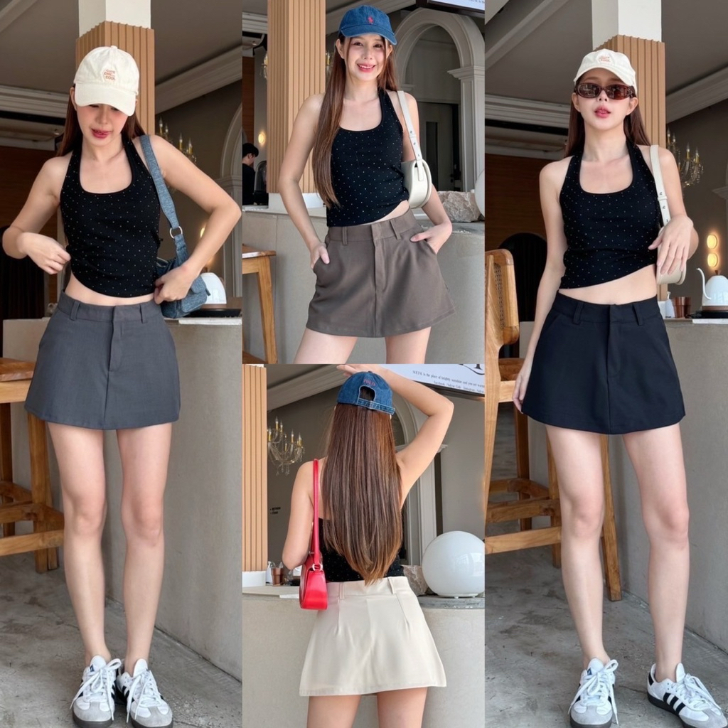 กระโปรงกางเกงซิบหน้ามีหู ผ้าไมโครริ้ว ยาว12.5-13.5” (กางเกงด้านในเป็นผ้าในตัว) ️