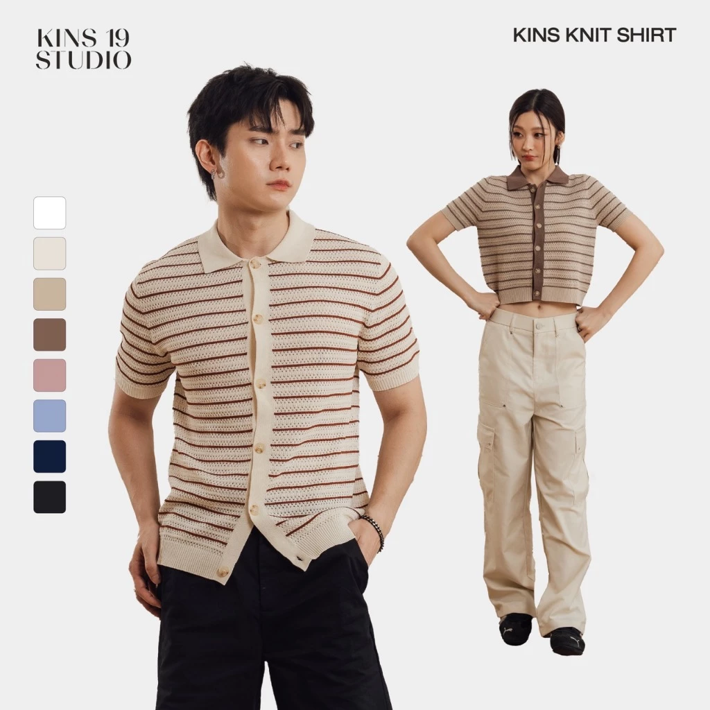 KINS | เสื้อโปโลลายขวาง เสื้อแขนสั้น Unisex เสื้อคู่แฟน 8 สี 4 ไซส์ (KN131)