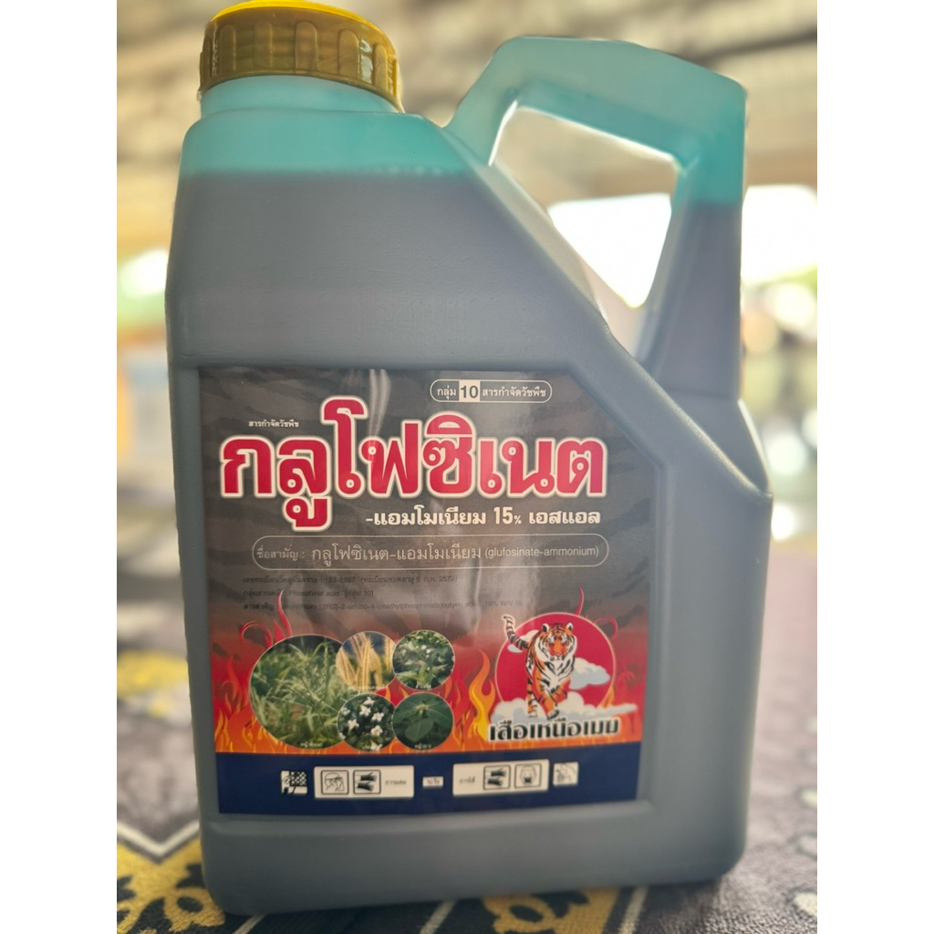 เสือ ยาฆ่าหญ้า กลูโฟซิเนต-แอมโมเนียม  ขนาด4ลิตร น้ำฟ้า เข้มข้นปราบหญ้าตายทนกำจัดหญ้าทุกชนิดไม่ทิ้งสารตกค้าง