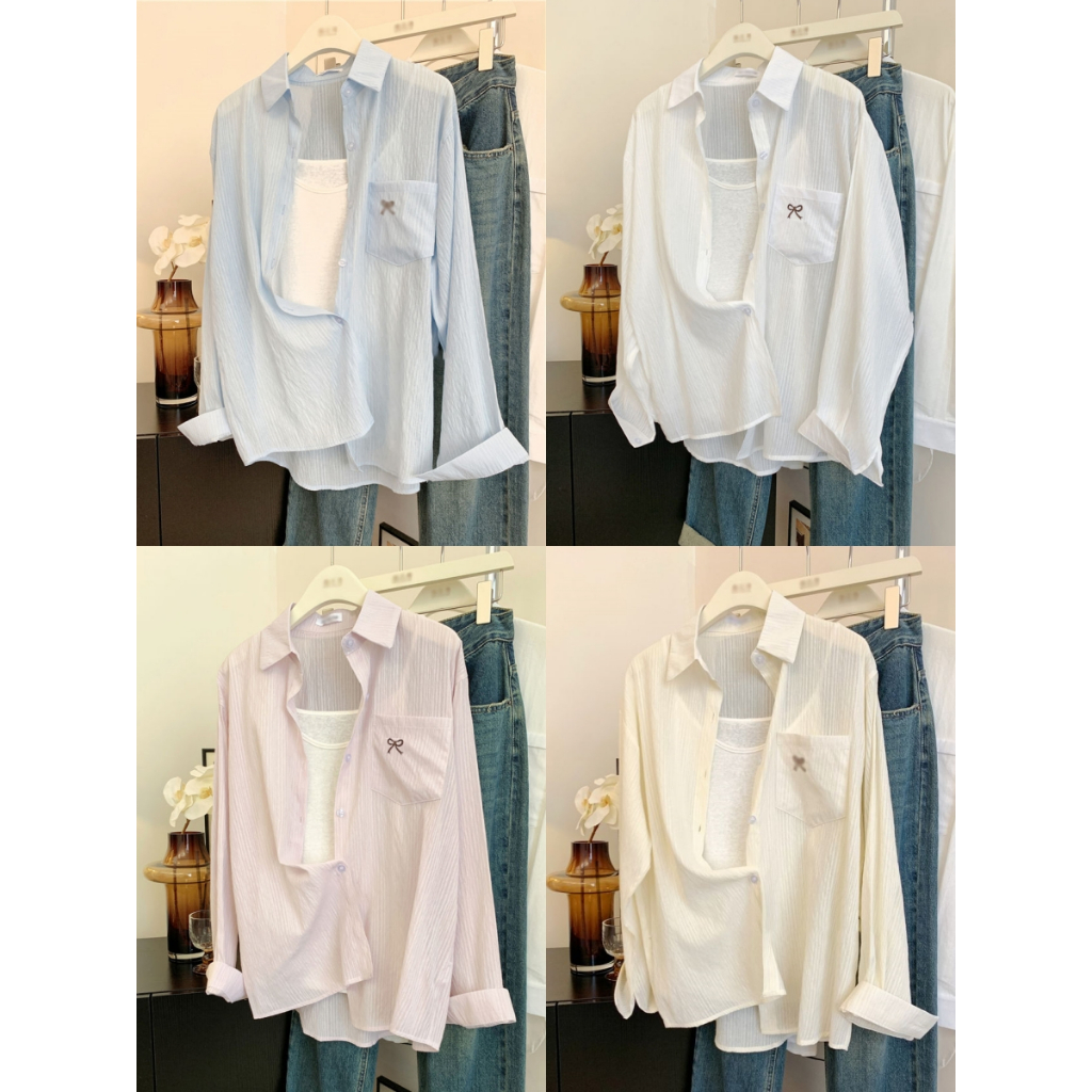 เสื้อเเขนยาว เสื้อเชิ้ตกันเเดด ระบายอากาศดี ใส่ได้หลายเเบบ สไตล์เกาหลี หลายสีให้เลือก #22321