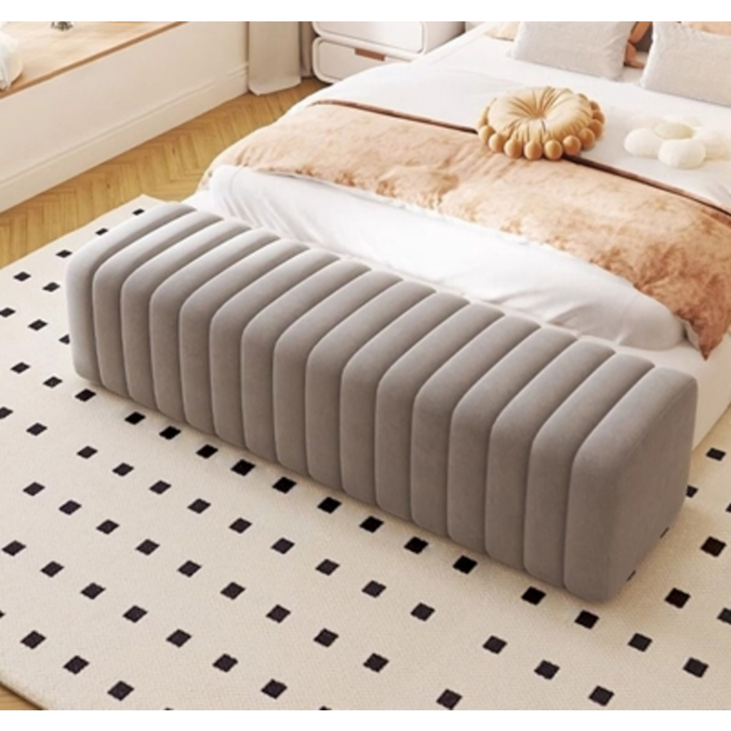 yfactory : เก้าอี้โซฟาสีเทา เก้าอี้สตูลยาว ผ้ากำมะหยี่ ตกแต่งห้อง