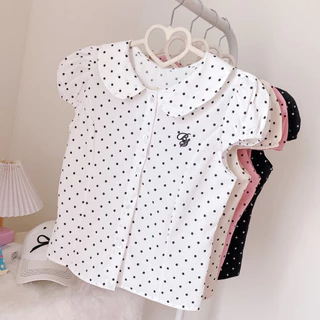 ☁️🖤#เสื้อPolka dot ☁️🖤 #เสื้อคอบัว แขนตุ๊กตา #ลายจุด น่ารัก