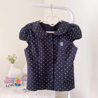 ☁️🖤#เสื้อPolka dot ☁️🖤 #เสื้อคอบัว แขนตุ๊กตา #ลายจุด น่ารัก