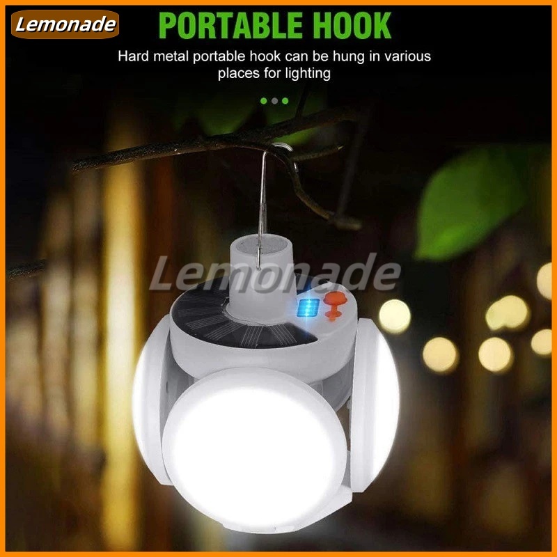 หลอดไฟพกพาโซล่าเซลล์ solar light LED 2022 ปรับแสงได้ 5 ระดับ ชาร์จได้ 2 แบบ