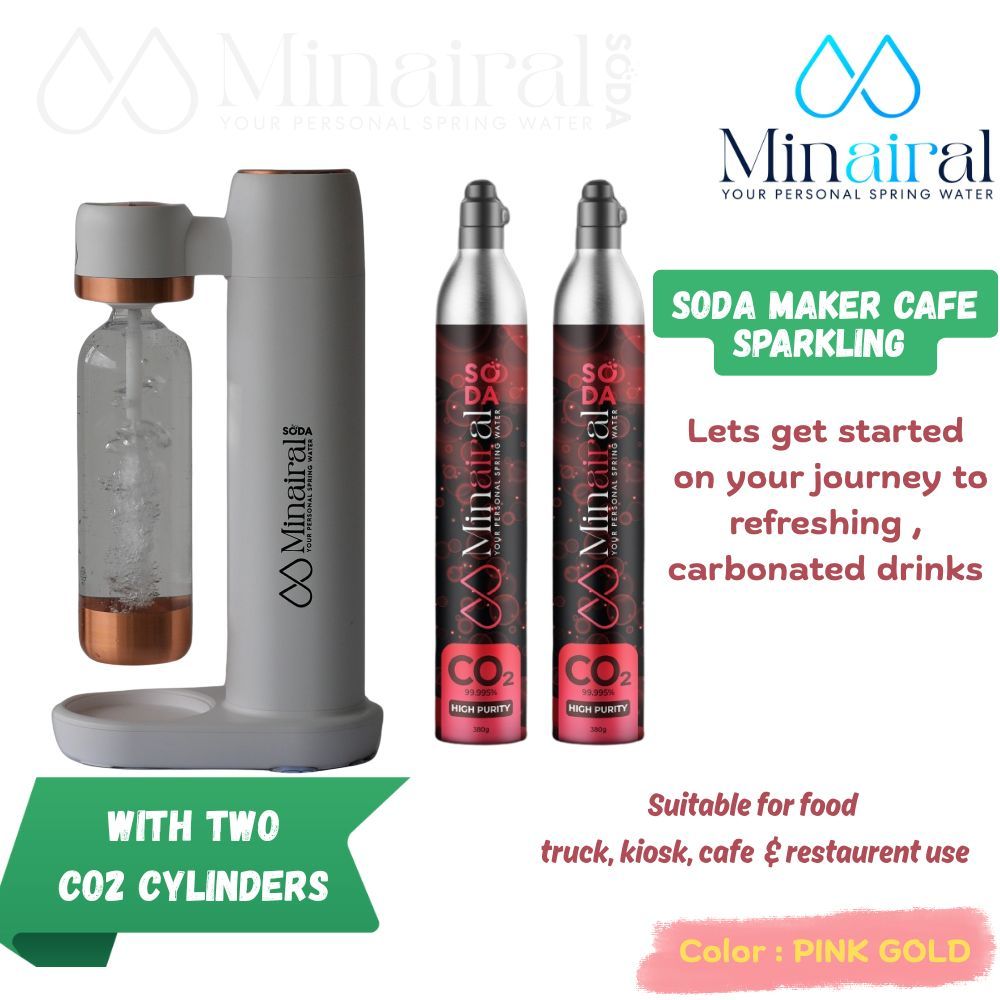 Soda Maker Pink Gold + 2 CO2 Cylinder Cafe Sparkling Juice Machine Refillable CO2 Gas Carbonated Bev