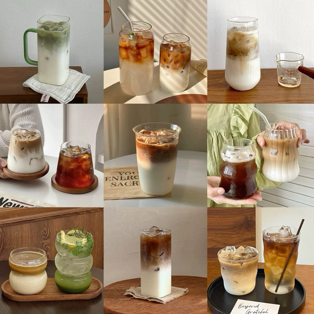 SALE แก้วกาแฟ แก้วคาเฟ่ ทรงเหลี่ยม ทรงกลม สไตล์เกาหลี