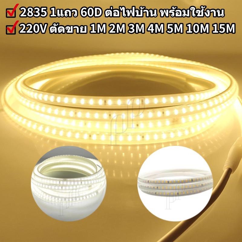 ไฟสายยาง ไฟเส้น ตกแต่ง ต่อไฟบ้าน220v ตัดแบ่ง1M-15M STRIP LED 2835 1แถบ สว่าง 120LED/M ขาว วอร์ม