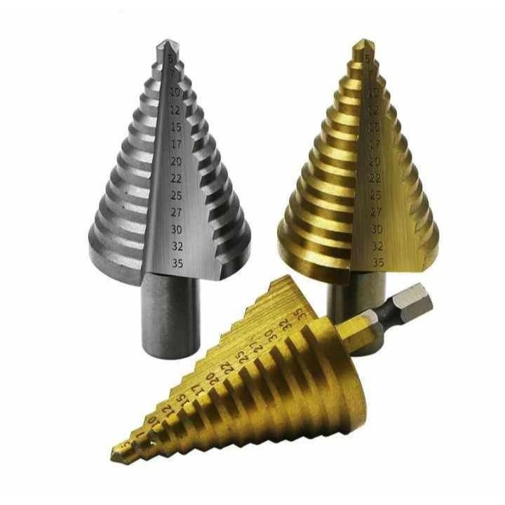 ดอกเจดีย์ ดอกสว่านทรงเจดีย์ แบบขั้นบันได ร่องตรง step drill ดอกเจาะขยาย คว้านรู แบบร่องตรง HSS 4241