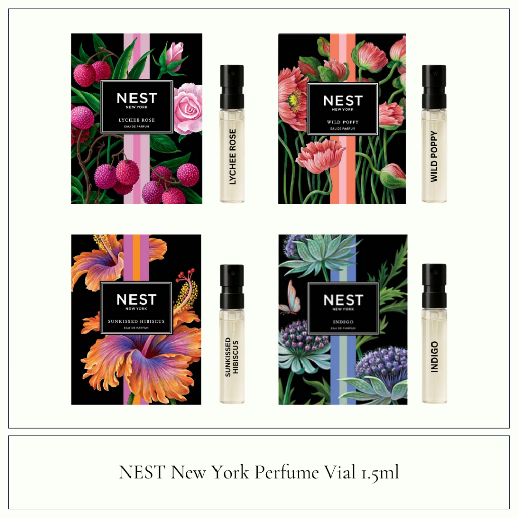 NEST New York Perfume Vial 1.5ml Lychee Rose, Wild Poppy, Sunkissed Hibiscus, Indigo, Golden Nectar