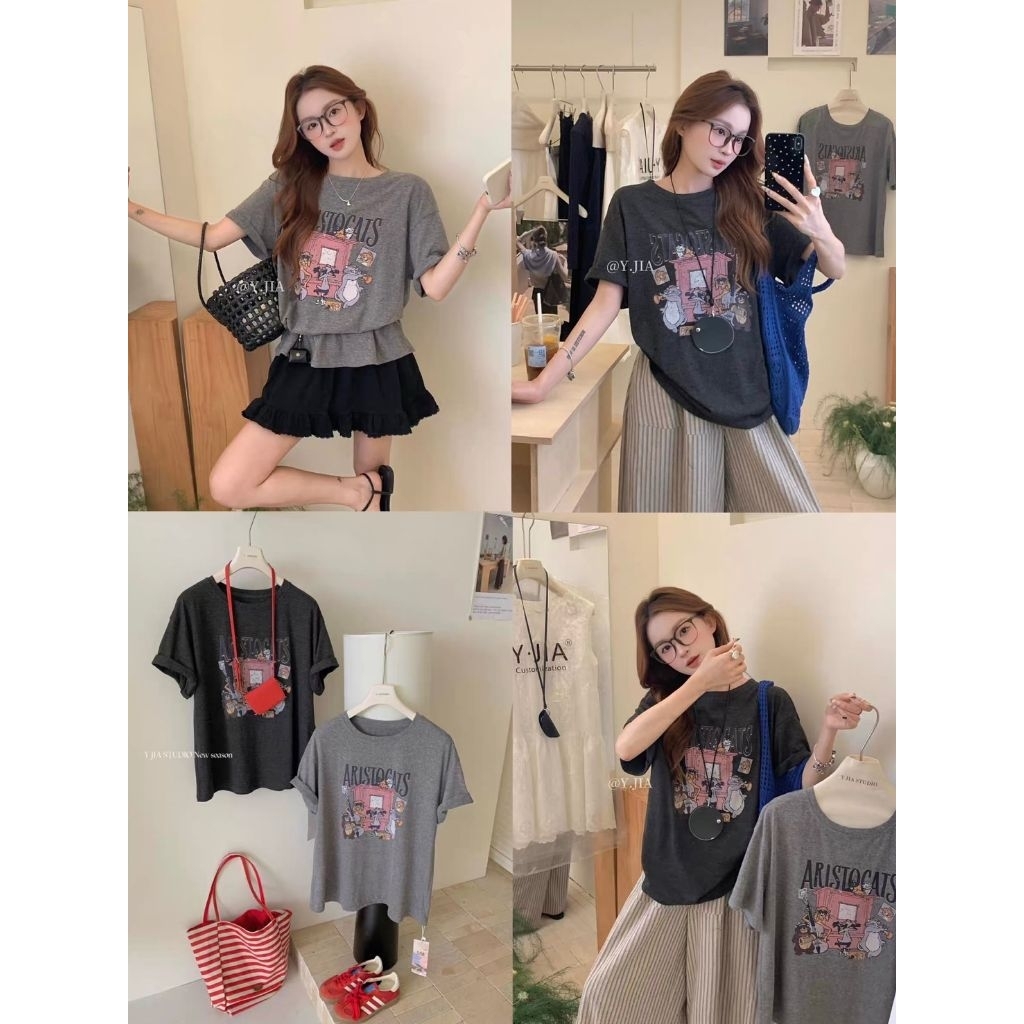ARISTROCATS เสื้อยืดสกรีนลาย งานป้ายY.JIA  ***สีเทา