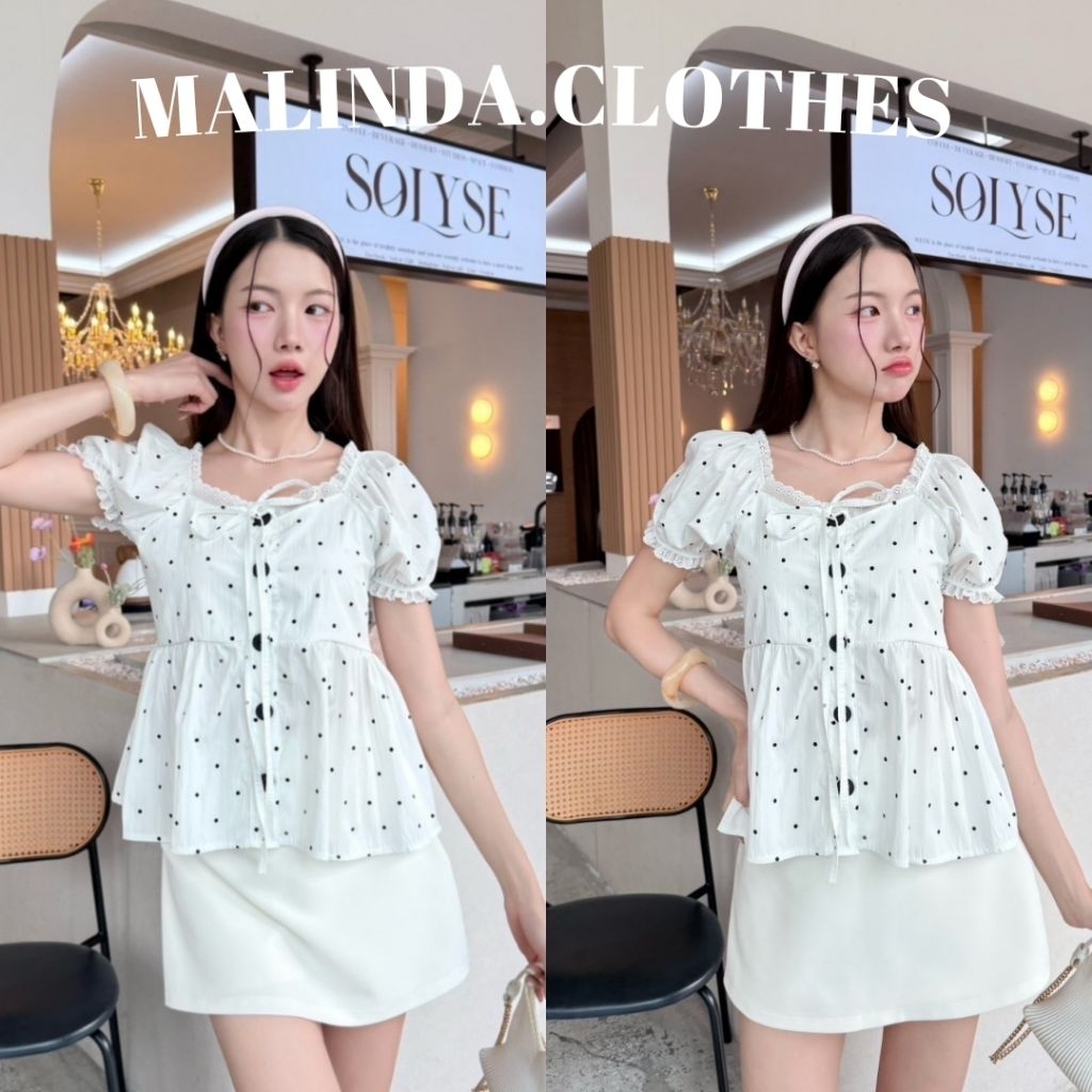 MALINDA​ เสื้อแขนตุ๊กตาลายจุด สม็อคหลัง อก30-38​นิ้ว​ 🐈‍⬛⸝⋆ พร้อมส่ง