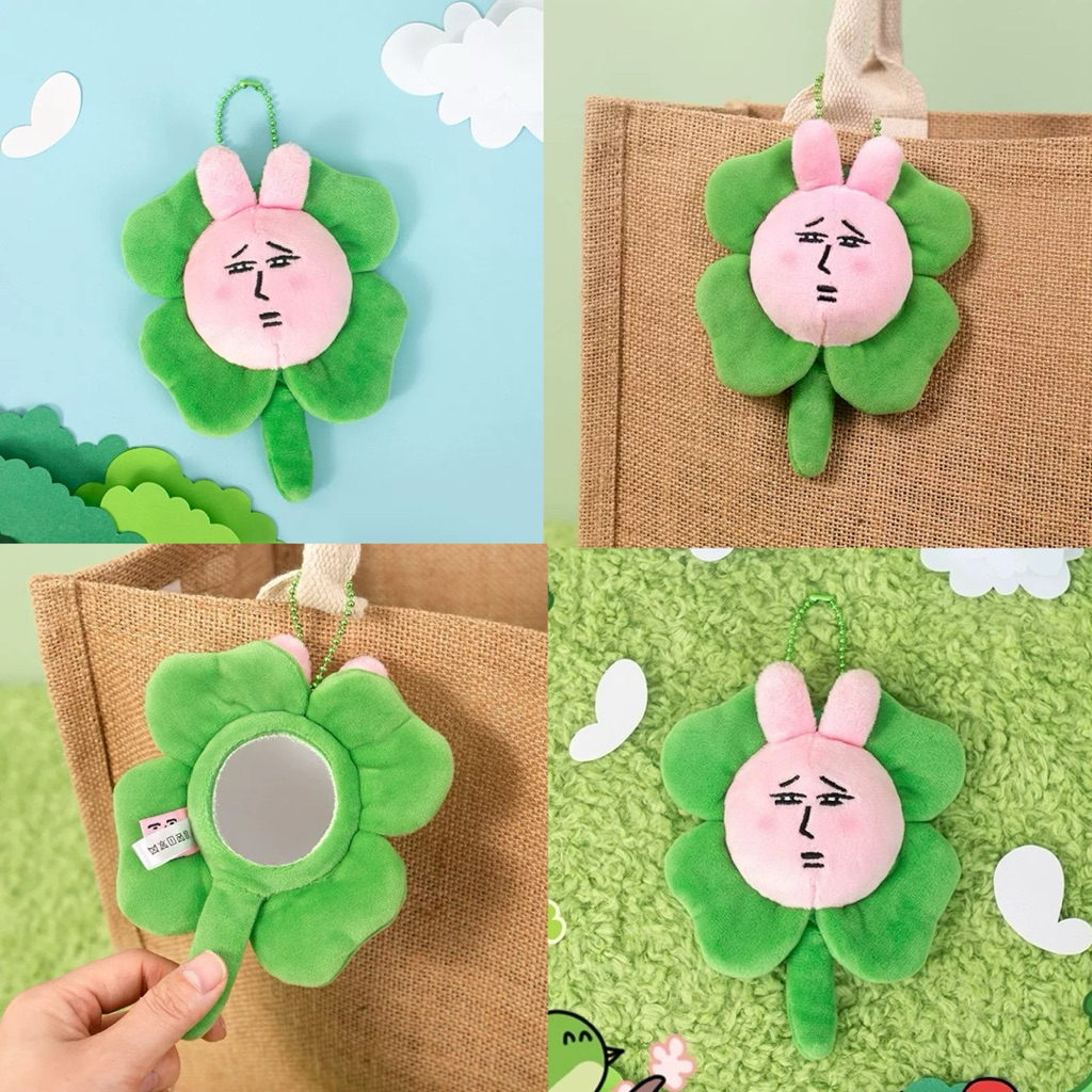 🍀กระจกพกพา My Friend Rabbit กระต่าย ใบโคลเวอร์สี่แฉก พวงกุญแจกระจก Pocket Mirror กระจกแต่งหน้า 46206