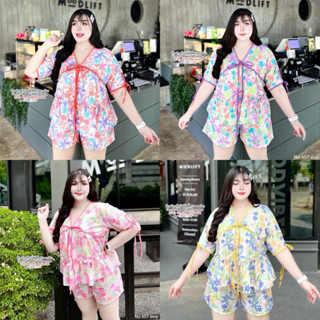 สีม่วงหมดนะคะ เซ็ตคอวีแต่งกุ้นลายดอก อก 38-46 นิ้ว เอว 28-44…